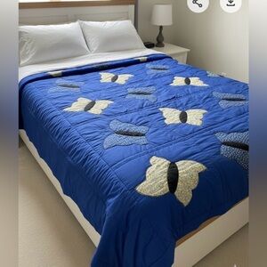 Handmade Blue Butterfly Quilt - new condition - double/full size